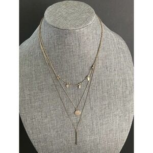 Gold Tone 3 Strand Layered Coin Pendant Adjustable Casual Evening Necklace 28”